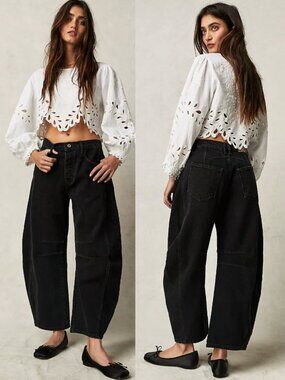 Free People We The Free Good Luck Barrel Jeans Black Size 31 Boho